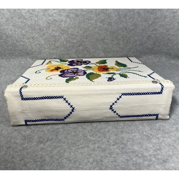 Handcrafted Greeting Card Keeper Binder Fabric Cross Stitch Pansies Organizer - Picture 14 of 16